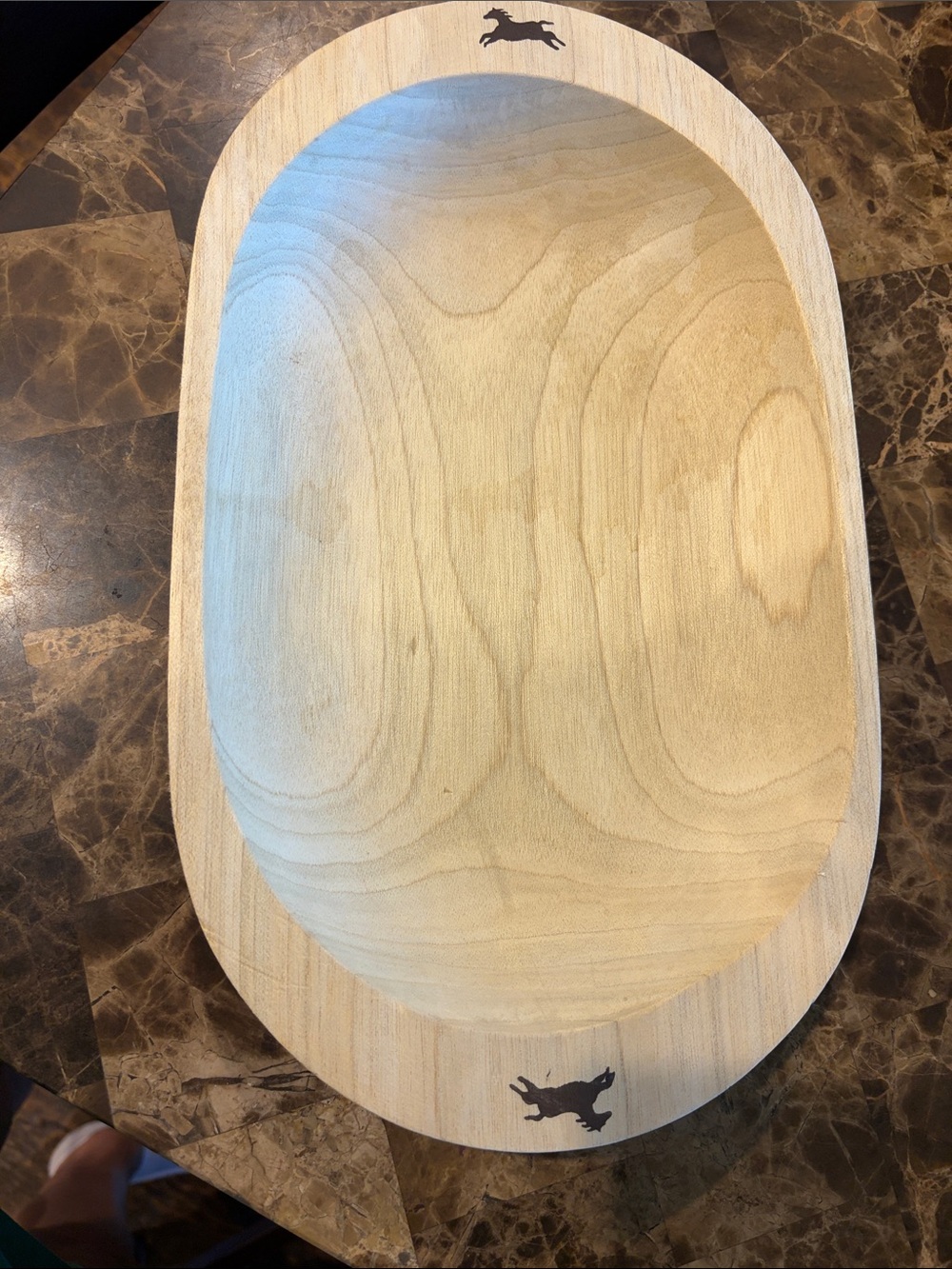Chapparal Natural Light Wood Oval Decorative Bowl with Horse Silhouette